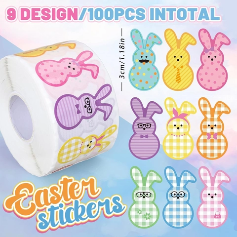 Osterhasen Aufkleber Rolle Für Kinder DIY Handwerk Süßes Tier Muster Bunte Selbstklebende Etiketten Für Feiertags Party Deko