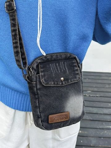 Bolso Bandolera de Denim Lavado Vintage Para Mujer Bolso Retro Para Teléfono Con Parche de Cuero Correa Ajustable Casual