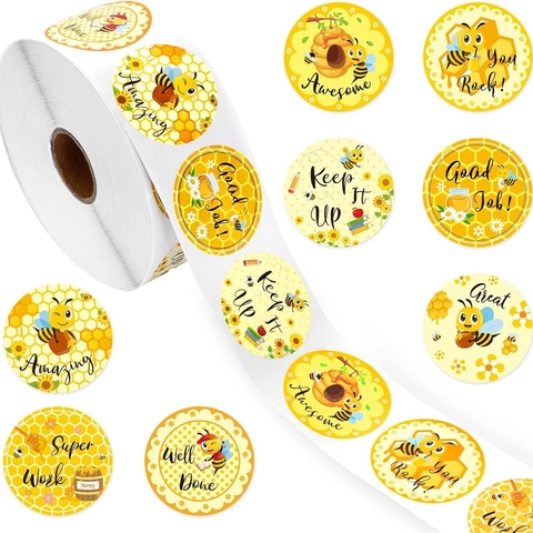 Adesivi Premiazione Motivazionali Tema Ape per Bambini Etichette Autoadesive Rotonde per Insegnanti Aula Caffè Pane Design Miele