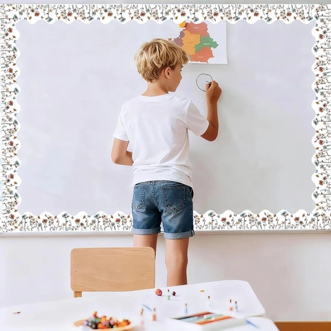 Adesivi Bordo Bacheca Floreale Bordo a Festoni Decorazione Aula Motivo Bohémien Carta Patinata per Scuola Ufficio