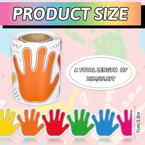 Colorful Handprint Bulletin Board Borders Sticker Roll Coated Paper Printed Classroom Blackboard Wall Decoration For School Office Teachers