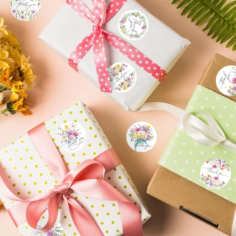 Round Floral Thank You Stickers Roll Flower Self Adhesive Sealing Labels For Envelopes Greeting Cards Gift Packaging Decoration