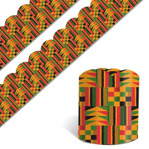 Kwanzaa African Kente Style Scalloped Bulletin Board Border Stickers Geometric Pattern Classroom School Wall Decor Stickers