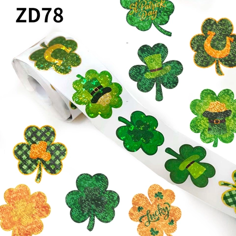 Rouleau Autocollants Trèfle Saint Patrick Étiquettes Adhésives Laser Vertes pour Emballage Cadeau Décoration Fête