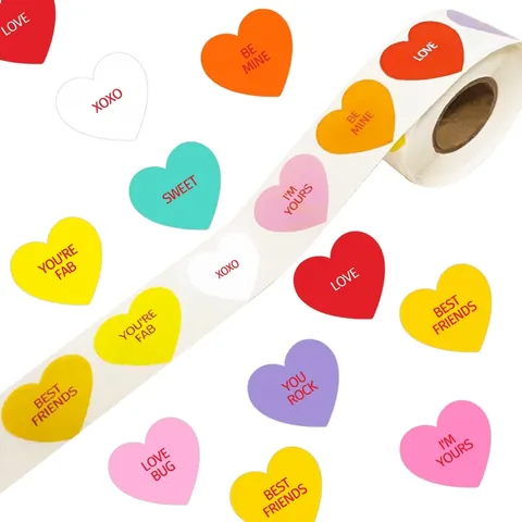 Romantic Multicolor Heart Shaped Coated Paper Sealing Stickers For Valentine's Day Wedding Cake Box Gift Packaging Decor Labels