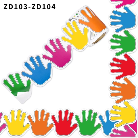 Colorful Handprint Bulletin Board Borders Sticker Roll Coated Paper Printed Classroom Blackboard Wall Decoration For School Office Teachers