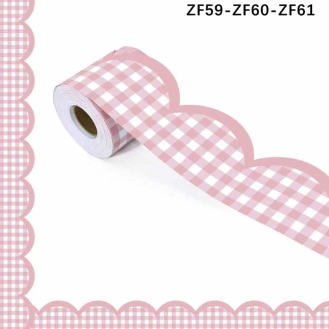 Bordo per Bacheca Gingham Rosa Bianco Adesivo Decorativo con Bordo Festonato Rotolo di Carta Patinata per Decorazione Aula Ufficio