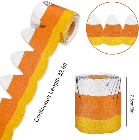 Glitter Candy Corn Scalloped Bulletin Board Border Trim For Classroom Back To School Halloween Decoration Stickers