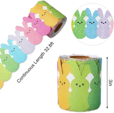 Easter Colorful Glitter Rabbit Bulletin Board Border Stickers Cartoon Bunny Cutout Borders For Classroom School Holiday Wall Decor