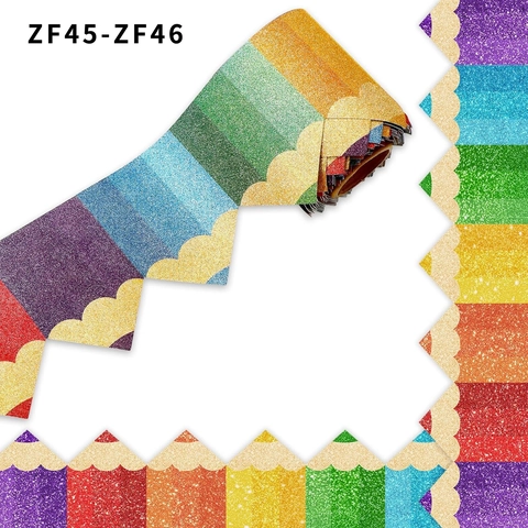 Rainbow Pencil Glitter Bulletin Board Borders Scalloped Edge Paper Trim For Classroom Wall Decoration School Supplies