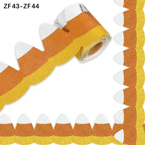 Glitter Candy Corn Scalloped Bulletin Board Border Trim For Classroom Back To School Halloween Decoration Stickers