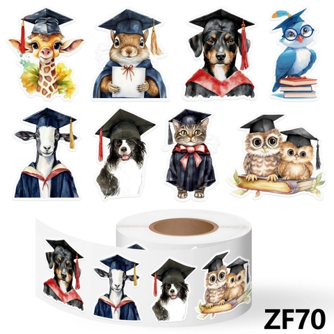 Cartoon Graduation Animal Stickers With Doctoral Hat Cat Dog Patterns For Scrapbooking DIY Decoration Gift Label Roll