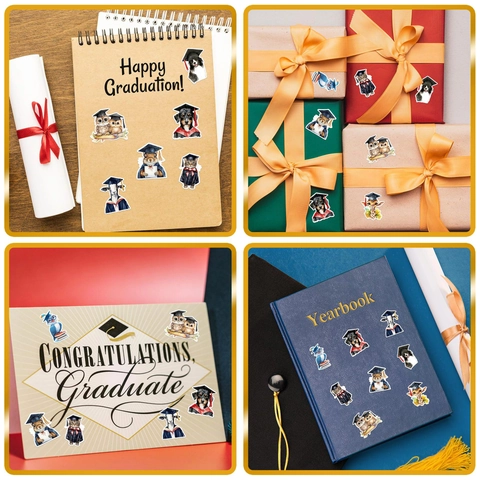 Cartoon Graduation Animal Stickers With Doctoral Hat Cat Dog Patterns For Scrapbooking DIY Decoration Gift Label Roll