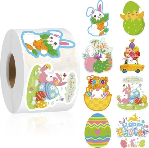 Rotolo di Adesivi Buona Pasqua Colorati Coniglietto Uovo Carota Etichette Autoadesive per Confezioni Regalo Buste Decorazioni Festa