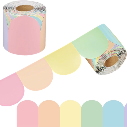 Colorful Scalloped Bulletin Board Border Stickers Macaron Rainbow Wavy Decorative Trim For Classroom Office School Wall Decor