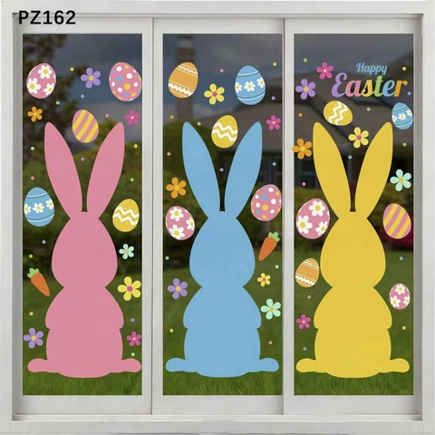 Adesivi Pasquali per Finestre Extra Grandi Silhouette Coniglietto Colorato Uova di Pasqua Fiori Carota Stampati Adesivi Festivi per Casa Festa Vacanze Decorazione