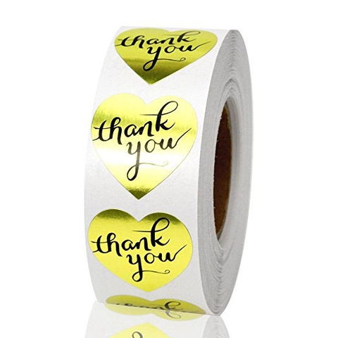 Heart Shaped Thank You Stickers Roll Gold Foil Paper Labels For Gift Packaging Baking Wedding Party Scrapbooking Decoration