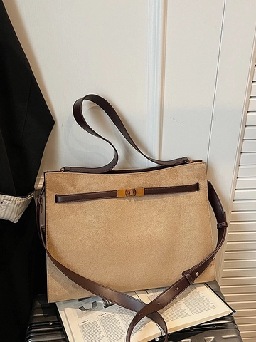 Damen Große Kapazität Wildleder PU Leder Tote Bag Retro Minimalistische Umhängetasche Mit Schlossverschluss Für Tägliche Arbeit Pendeln