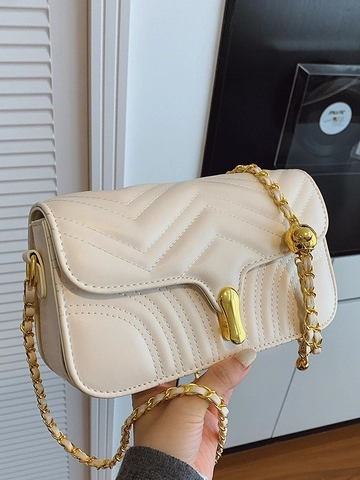 Borsa a Tracolla Trapuntata a V da Donna in Pelle Sintetica con Catena Borsa a Croce Elegante Tinta Unita Piccola Borsa
