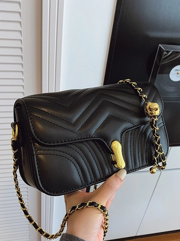 Borsa a Tracolla Trapuntata a V da Donna in Pelle Sintetica con Catena Borsa a Croce Elegante Tinta Unita Piccola Borsa