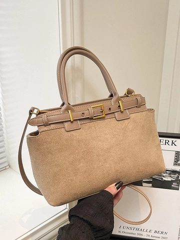 Bolso de Mano Vintage de Retales para Mujer en Gamuza Moda Color de Contraste Bolso Bandolera Con Hebilla Metálica Correa Ajustable