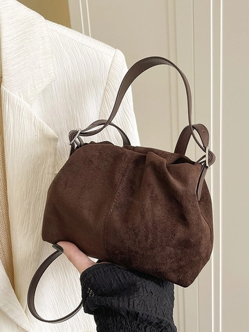 Damen Wildleder Plissee Wolken-Tasche Koreanischer Stil Mode Vielseitige Lässige Schulter Umhängetasche Für Den Täglichen Gebrauch