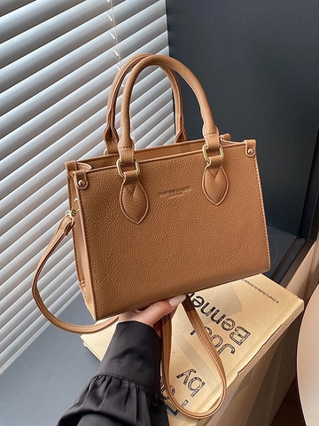 Borsa da Donna in Pelle PU Minimalista Grana di Litchi Tracolla da Pendolare Borsa Crossbody Con Manico Hardware Oro Messenger Bag