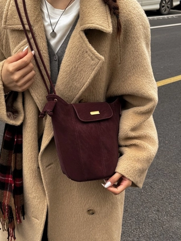 Borsa a Secchiello in Pelle PU Vintage da Donna Texture Scamosciata Opaca Borsa a Tracolla Semplice Borsa a Tracolla Retrò