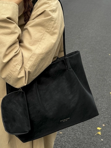 Women Vintage Frosted PU Leather Large Capacity Tote Bag Commuter Shoulder Bag Contrast Stitching Handbag With Small Pouch