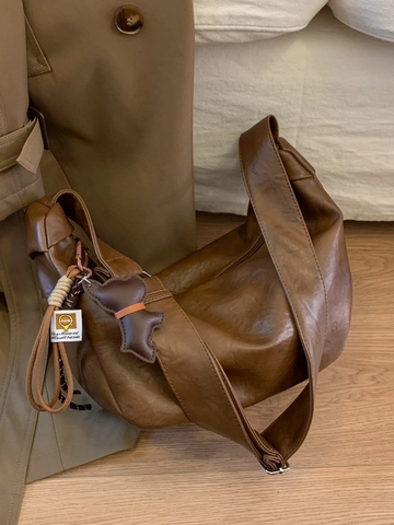 Borsa Hobo da Donna Grande Capacità Vintage in Pelle PU Borsa a Tracolla Pieghettata Borsa a Raviolo con Pendente Animale