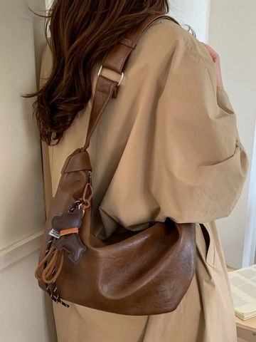 Borsa Hobo da Donna Grande Capacità Vintage in Pelle PU Borsa a Tracolla Pieghettata Borsa a Raviolo con Pendente Animale