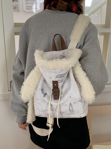 Zaino da Donna in Camoscio con Orecchie da Coniglio Stile Coreano Casual Leggero Doppia Tasca Scuola Viaggio