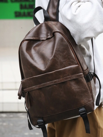 Vintage PU Leather Backpack For Women Large Capacity Waterproof School Bag For College Students Travel Commute Rucksack