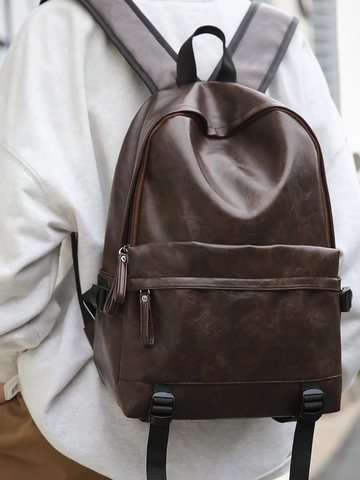 Vintage PU Leather Backpack For Women Large Capacity Waterproof School Bag For College Students Travel Commute Rucksack