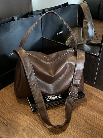 Borsa Tote Grande Capacità Vintage in Pelle PU Morbida Donna Moda Minimalista Borsa a Tracolla Casual Borsa da Viaggio