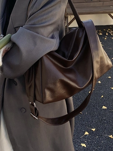 Borsa Tote Grande Capacità Vintage in Pelle PU Morbida Donna Moda Minimalista Borsa a Tracolla Casual Borsa da Viaggio