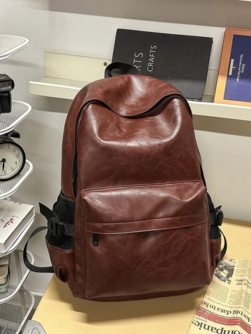 Vintage PU Leder Rucksack Damen Große Kapazität Wasserabweisend Schultasche Retro Student Casual Reisen Daypack Ziernaht