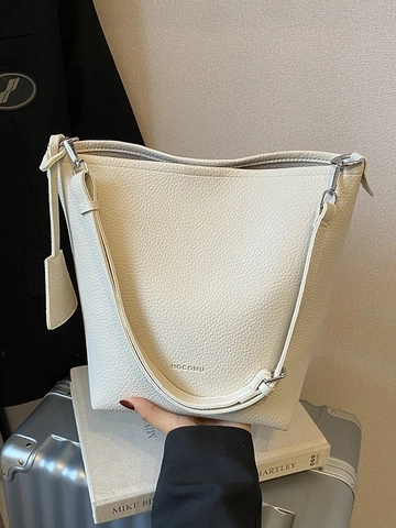 Retro Minimalistische PU Lederen Bucket Bag Met Kiezelnerf Grote Capaciteit Schoudertas Voor Dames Mode Forenzen Handtas