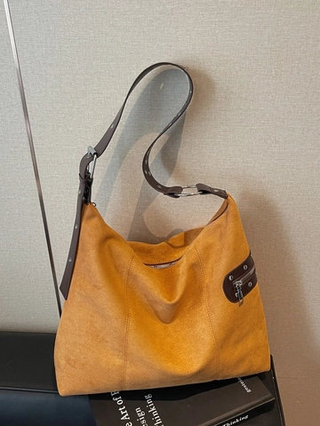 Borsa Hobo in Camoscio con Stampa Leopardata Vintage da Donna Borsa a Tracolla in Camoscio Grande Capacità con Borchie