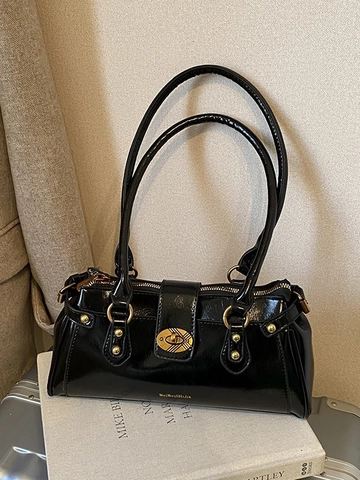 Sac à Bandoulière Baguette en Cuir PU pour Femmes Mode Sac sous le Bras Minimaliste Rétro avec Pendentif Ours pour le Travail