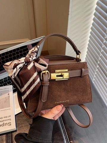 Vintage PU Δερμάτινη Patchwork Τσάντα Χειρός Crossbody για Γυναίκες Ρετρό Στυλ Kelly Μικρή Τετράγωνη Τσάντα με Μεταξωτό Μαντήλι