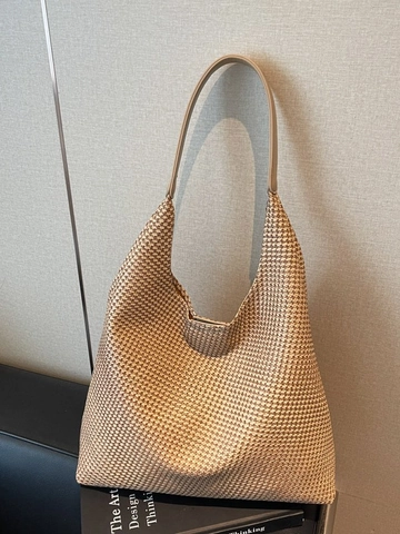 Damen Große Kapazität Gewebte Tote Bag PU Leder Minimalistische Hobo Umhängetasche Handgewebte Pendler Achseltasche Für Alltag Büro