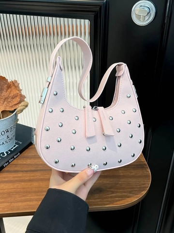 Bolso de Hombro Retro para Mujer de Cuero PU con Remaches Bolso Hobo Vintage Punk Street Style Y2K Bolso de Mano Media Luna