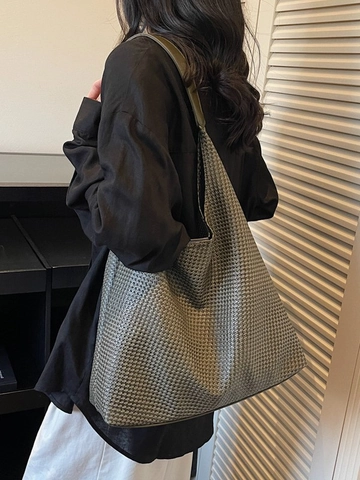 Damen Große Kapazität Gewebte Tote Bag PU Leder Minimalistische Hobo Umhängetasche Handgewebte Pendler Achseltasche Für Alltag Büro