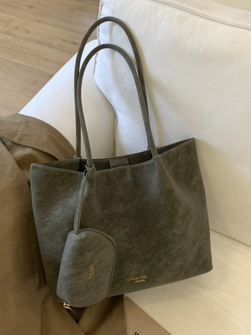 Bolso de Mano Tote de Cuero PU Minimalista para Mujer Bolso de Hombro de Gran Capacidad Con Mini Pochette Moda