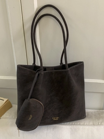Bolso de Mano Tote de Cuero PU Minimalista para Mujer Bolso de Hombro de Gran Capacidad Con Mini Pochette Moda