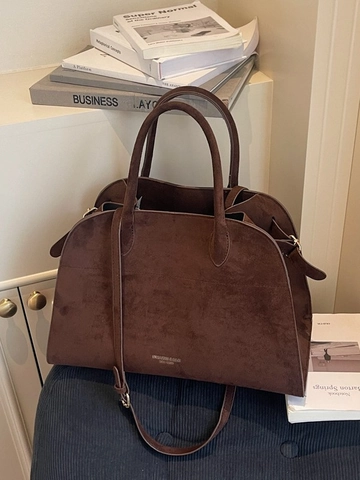 Dames Grote Suède Tote Bag Vintage Minimalistisch Suède Look Crossbody Handtas Hoge Capaciteit Kantoor Woon-werkverkeer Tas