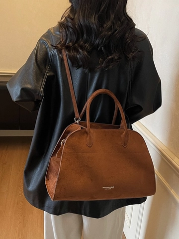 Dames Grote Suède Tote Bag Vintage Minimalistisch Suède Look Crossbody Handtas Hoge Capaciteit Kantoor Woon-werkverkeer Tas