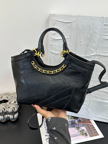 Borsa a Secchiello da Donna in Pelle PU Patchwork Moda Grande Capacità Borsa a Spalla Sottobraccio Con Catena Dorata