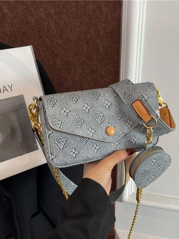 Vintage Monogramm Blume Druck PU Leder Schultertasche Für Damen Mit Kleiner Runder Tasche Breitem Gurt Kette Crossbody Baguette Bag